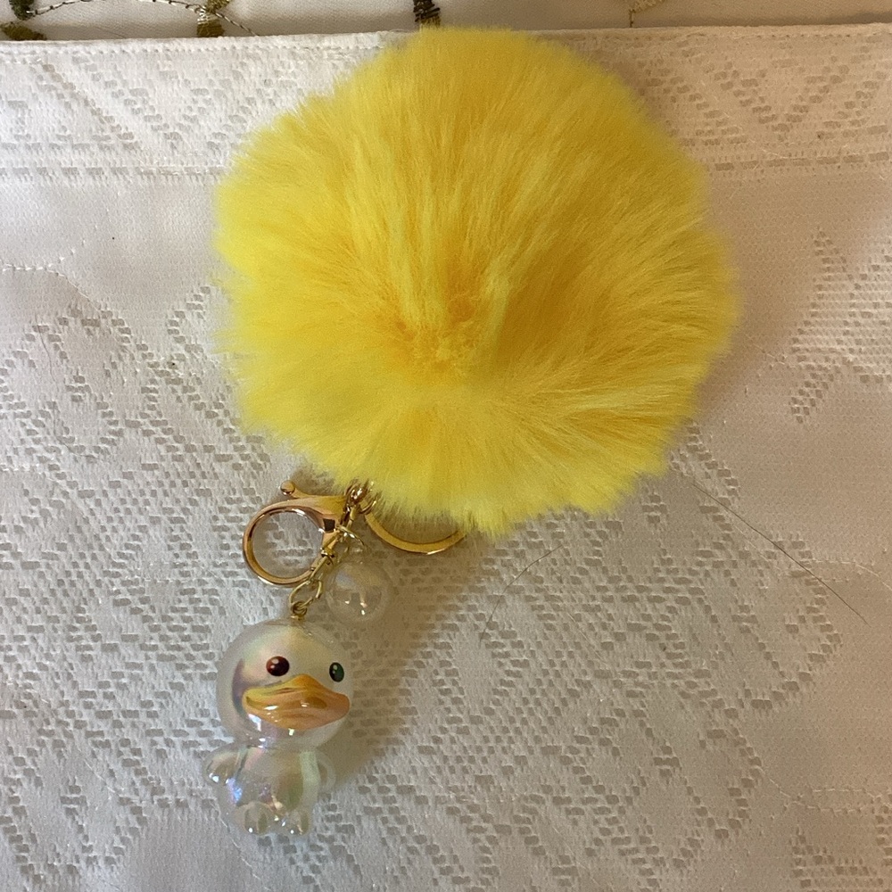 Yellow Pom-Pom Duck Keychain Accessory